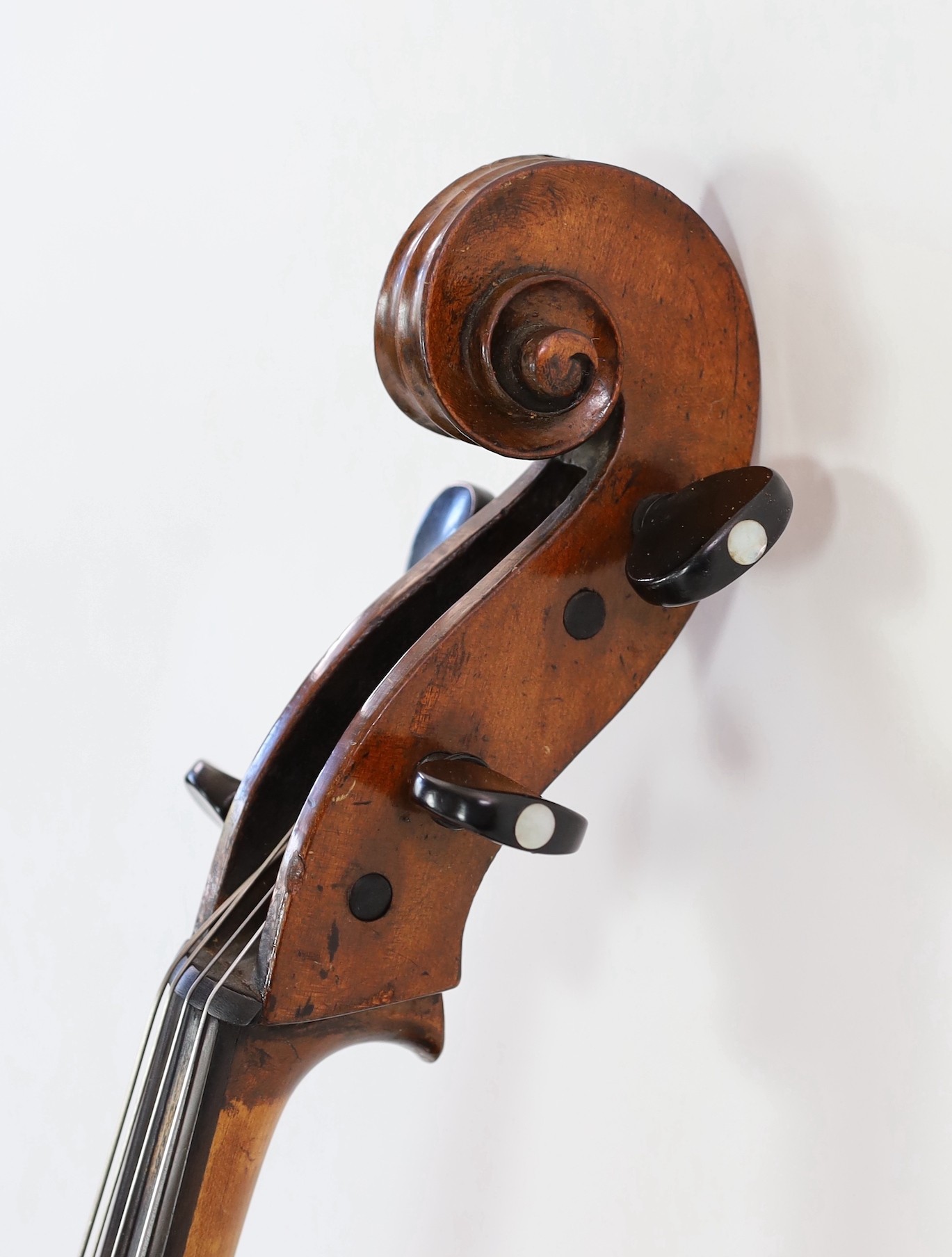 A 19th century Saxon cello, length of back 72.5 cm, soft case